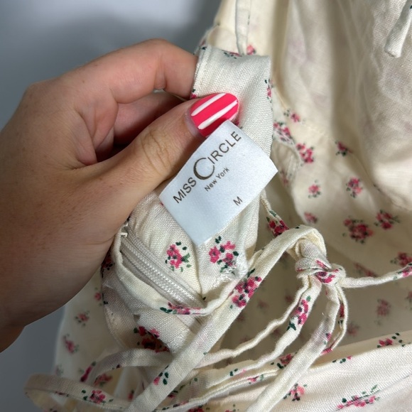 Miss Circle Ditsy Floral Linen Cotton Midi Open Back Dress Medium Cottagecore - Picture 8 of 12